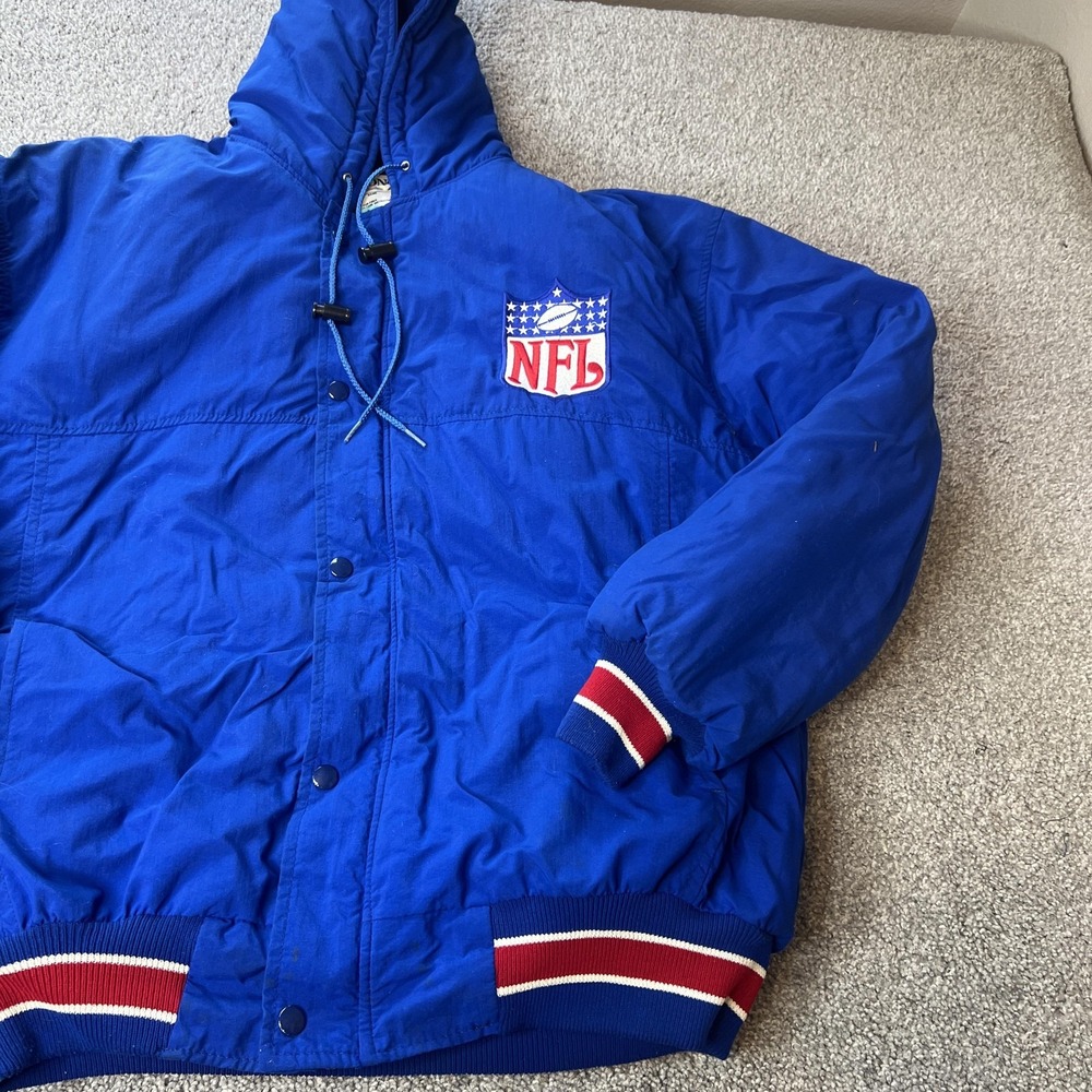 Vtg delong NFL Jacket Mens Large Blue NFL‎ Football Hooded Puffer Coat USA 80s - Picture 3 of 14